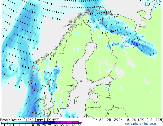 Precipitação (12h) ECMWF Qui 30.05.2024 06 UTC