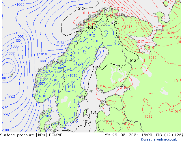 pressão do solo ECMWF Qua 29.05.2024 18 UTC