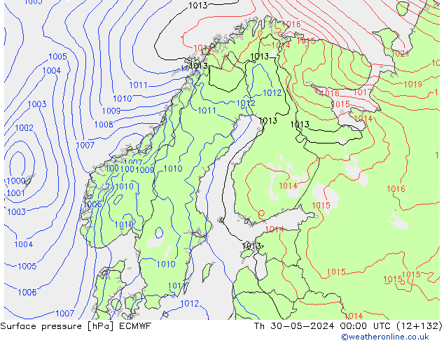 Presión superficial ECMWF jue 30.05.2024 00 UTC