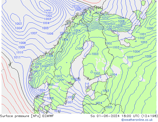 Bodendruck ECMWF Sa 01.06.2024 18 UTC