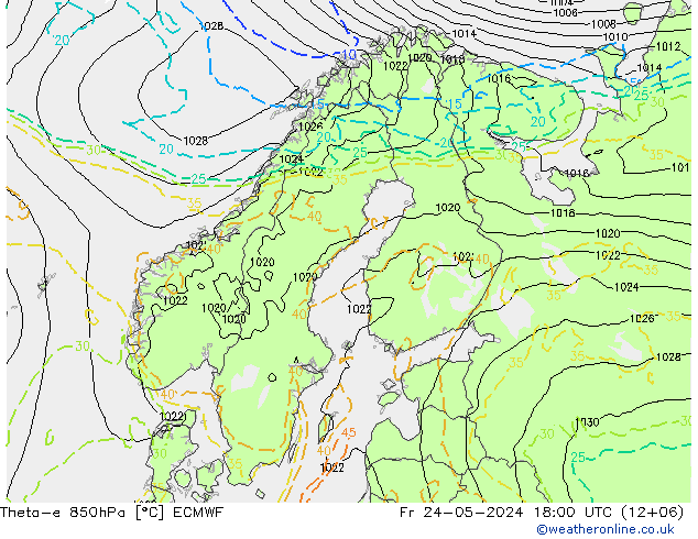 Theta-e 850hPa ECMWF  24.05.2024 18 UTC