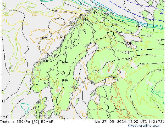 Theta-e 850hPa ECMWF ma 27.05.2024 18 UTC