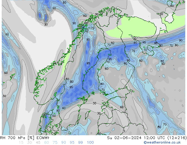 RH 700 гПа ECMWF Вс 02.06.2024 12 UTC