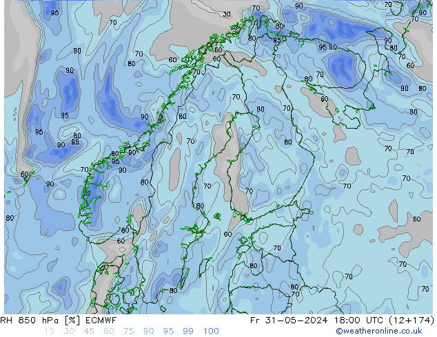 RH 850 hPa ECMWF Fr 31.05.2024 18 UTC