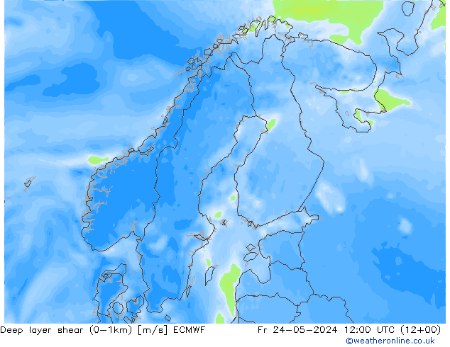 Deep layer shear (0-1km) ECMWF vr 24.05.2024 12 UTC