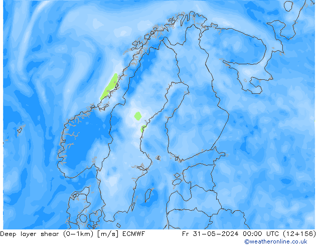 Deep layer shear (0-1km) ECMWF pt. 31.05.2024 00 UTC