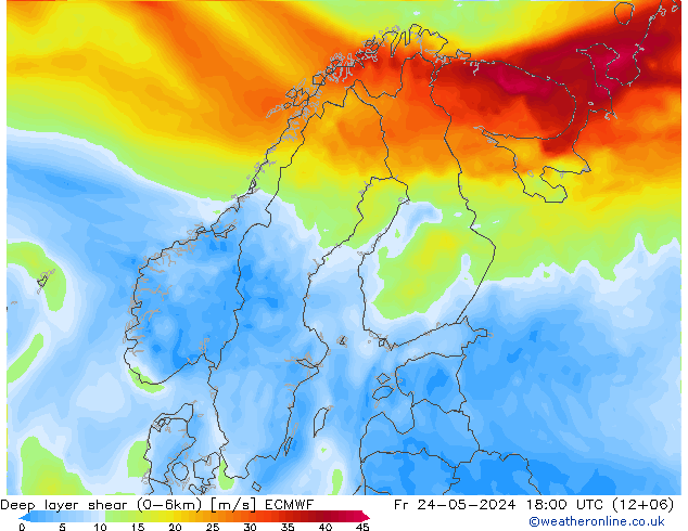 Deep layer shear (0-6km) ECMWF pt. 24.05.2024 18 UTC