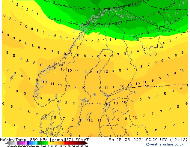 Z500/Rain (+SLP)/Z850 ECMWF Sa 25.05.2024 00 UTC