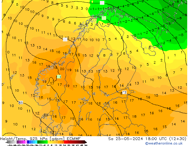 Geop./Temp. 925 hPa ECMWF sáb 25.05.2024 18 UTC