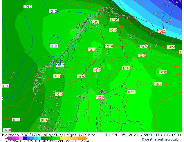 Thck 700-1000 hPa ECMWF Tu 28.05.2024 06 UTC