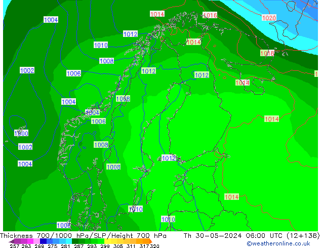 Thck 700-1000 hPa ECMWF jeu 30.05.2024 06 UTC