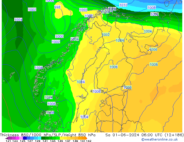 850-1000 hPa Kalınlığı ECMWF Cts 01.06.2024 06 UTC