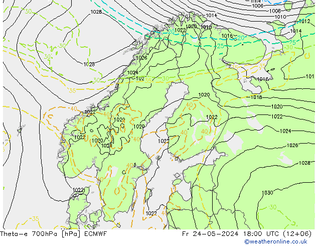 Theta-e 700hPa ECMWF Fr 24.05.2024 18 UTC