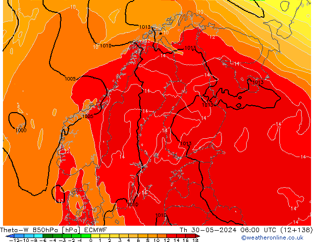 Theta-W 850hPa ECMWF jue 30.05.2024 06 UTC