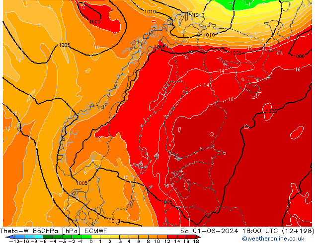 Theta-W 850hPa ECMWF sáb 01.06.2024 18 UTC