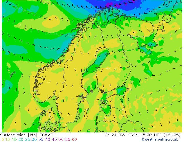 wiatr 10 m ECMWF pt. 24.05.2024 18 UTC