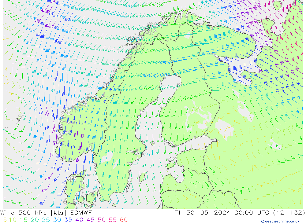 Viento 500 hPa ECMWF jue 30.05.2024 00 UTC