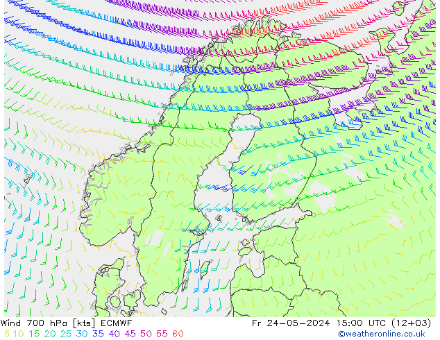 wiatr 700 hPa ECMWF pt. 24.05.2024 15 UTC