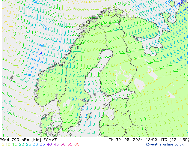 Viento 700 hPa ECMWF jue 30.05.2024 18 UTC