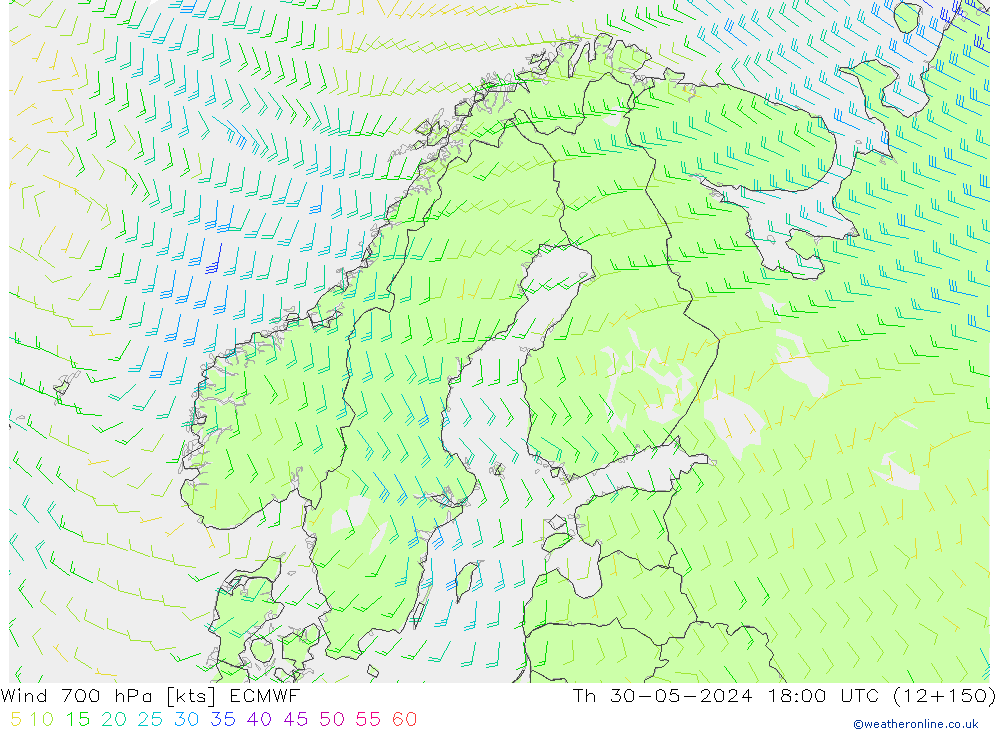 wiatr 700 hPa ECMWF czw. 30.05.2024 18 UTC