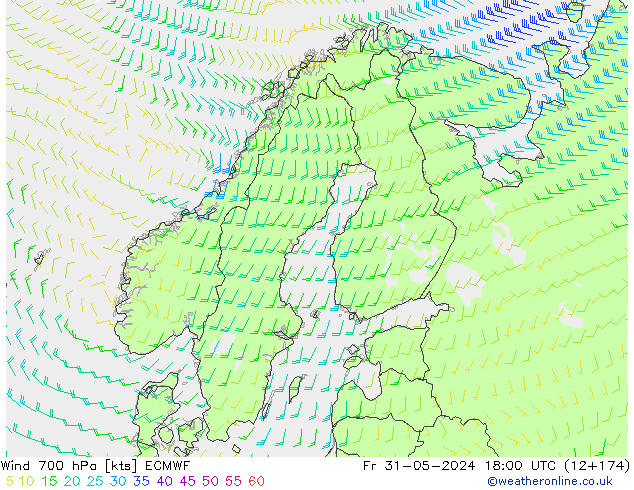 Wind 700 hPa ECMWF Pá 31.05.2024 18 UTC