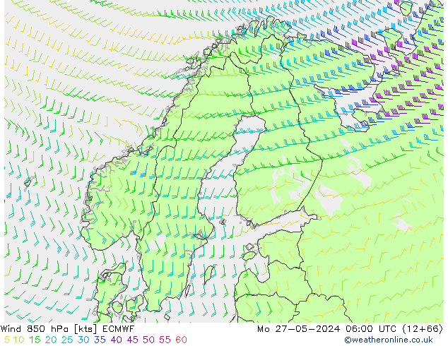 Vento 850 hPa ECMWF lun 27.05.2024 06 UTC