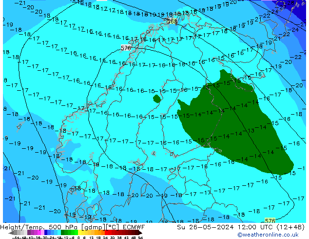 Z500/Rain (+SLP)/Z850 ECMWF So 26.05.2024 12 UTC