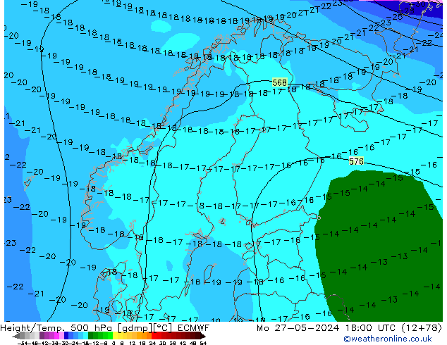 Height/Temp. 500 hPa ECMWF Mo 27.05.2024 18 UTC