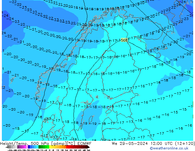 Height/Temp. 500 hPa ECMWF We 29.05.2024 12 UTC