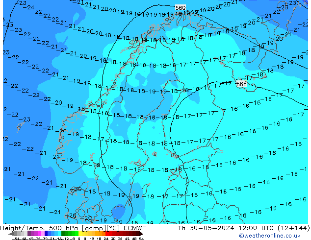 Z500/Rain (+SLP)/Z850 ECMWF Th 30.05.2024 12 UTC