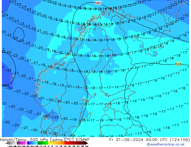 Height/Temp. 500 hPa ECMWF pt. 31.05.2024 00 UTC