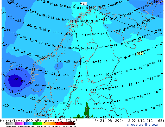 Height/Temp. 500 hPa ECMWF Pá 31.05.2024 12 UTC