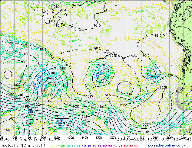 Eşrüzgar Hızları mph ECMWF Per 30.05.2024 12 UTC