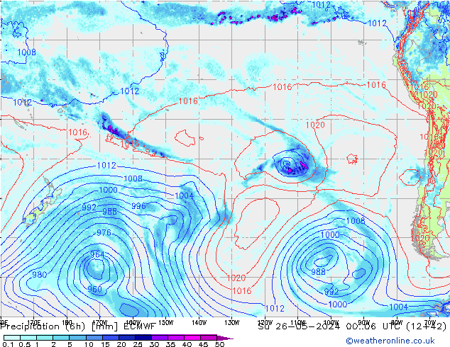 Precipitation (6h) ECMWF Su 26.05.2024 06 UTC