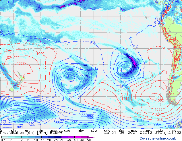 Z500/Rain (+SLP)/Z850 ECMWF sam 01.06.2024 12 UTC