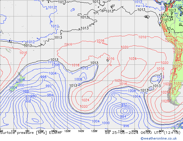 Pressione al suolo ECMWF sab 25.05.2024 06 UTC