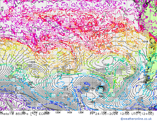 Theta-e 850hPa ECMWF ven 24.05.2024 12 UTC