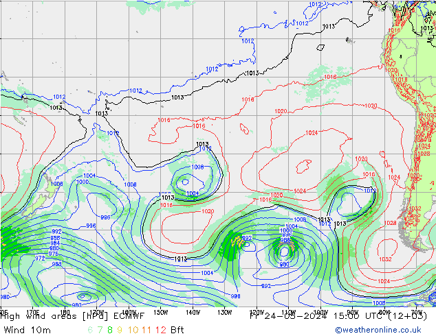 High wind areas ECMWF Pá 24.05.2024 15 UTC