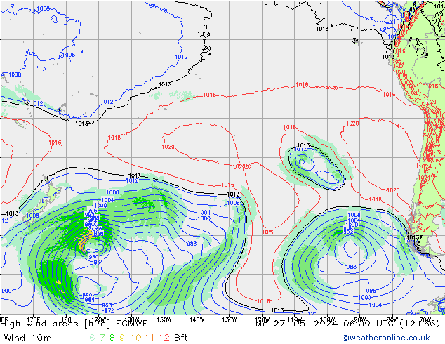 Izotacha ECMWF pon. 27.05.2024 06 UTC