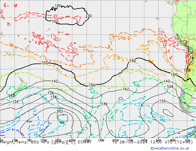 Height/Temp. 850 hPa ECMWF Tu 28.05.2024 12 UTC