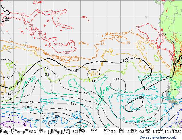 Geop./Temp. 850 hPa ECMWF jue 30.05.2024 06 UTC