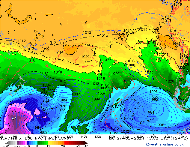 SLP/Temp. 850 hPa ECMWF Mo 27.05.2024 12 UTC