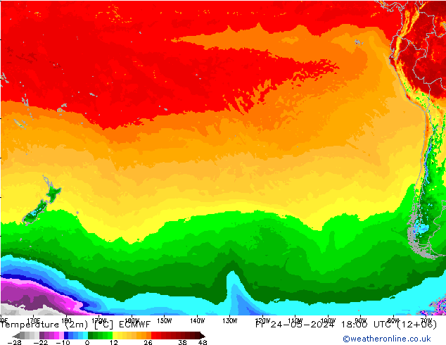 Temperatura (2m) ECMWF Sex 24.05.2024 18 UTC