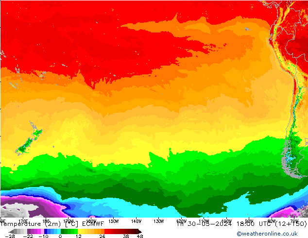 Temperaturkarte (2m) ECMWF Do 30.05.2024 18 UTC