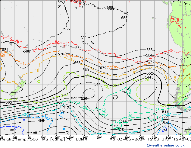 Hoogte/Temp. 500 hPa ECMWF ma 03.06.2024 12 UTC