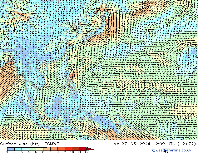 Bodenwind (bft) ECMWF Mo 27.05.2024 12 UTC