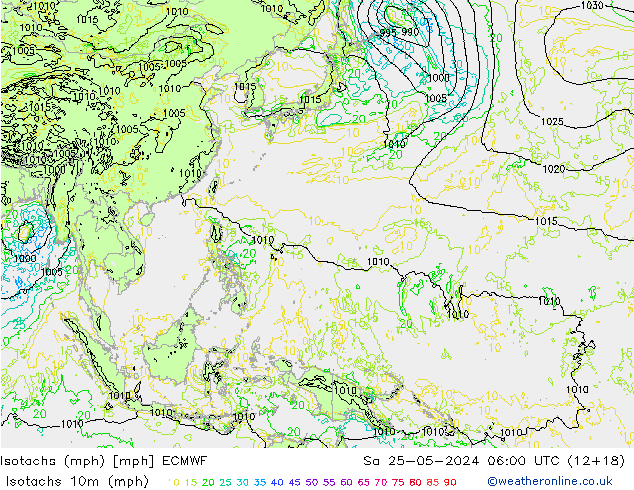 Isotachs (mph) ECMWF So 25.05.2024 06 UTC