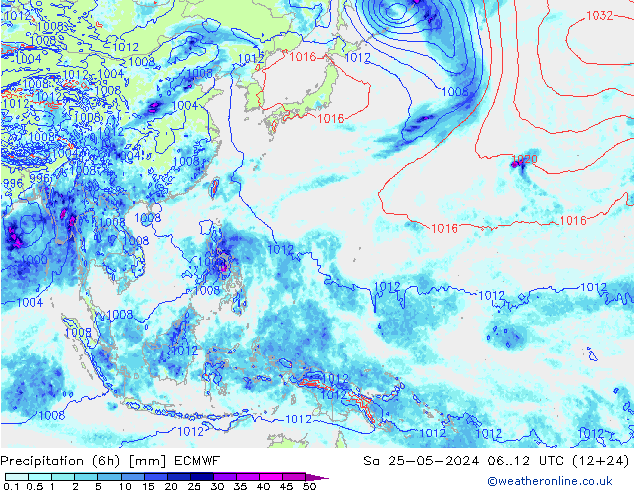 Precipitazione (6h) ECMWF sab 25.05.2024 12 UTC