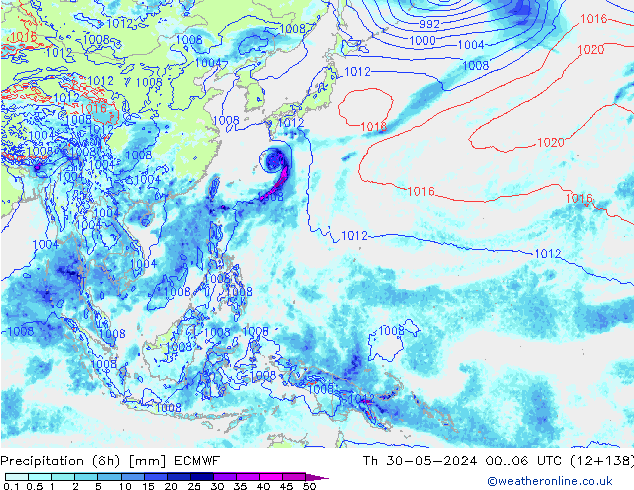 Z500/Rain (+SLP)/Z850 ECMWF Th 30.05.2024 06 UTC