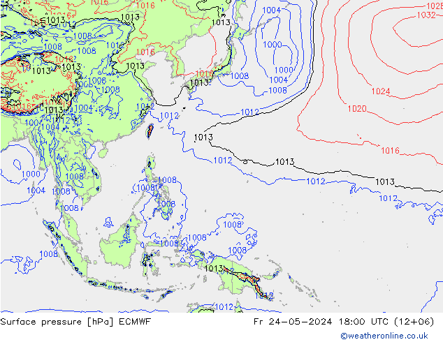 Atmosférický tlak ECMWF Pá 24.05.2024 18 UTC